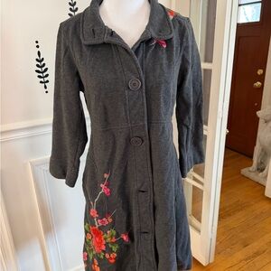 Johnny Was Gray Floral Embroidered Coat